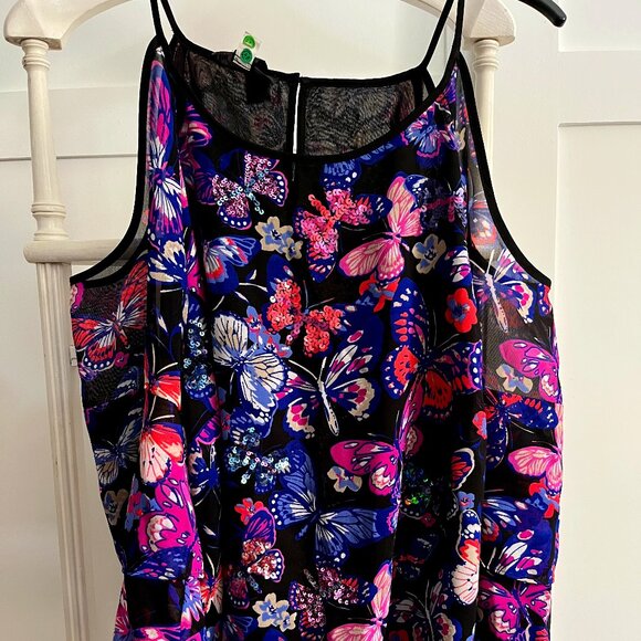 BNWT INC Urban Chic Sequin Twin Butterfly Purple Pink cold shoulder blouse (XL) - Picture 4 of 9